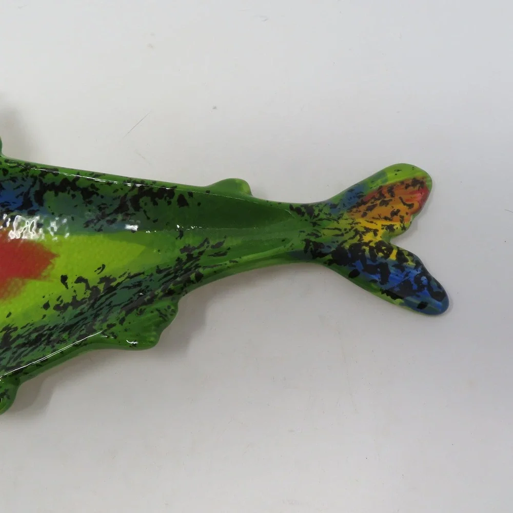 Vintage Signed Pottery Artist Amen Wardy Large Salmon‎ Fish Centerpiece Dish 20